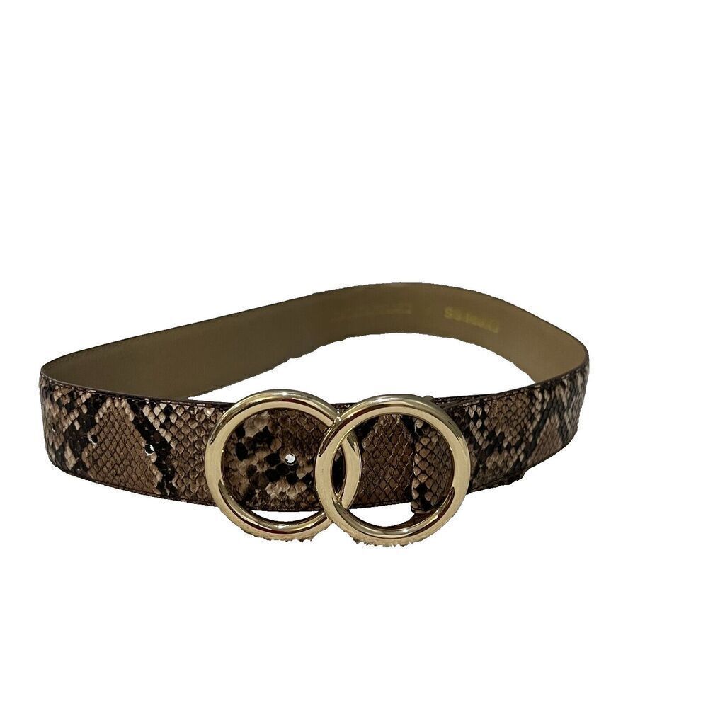 Express Womens Brown Double Ring Adjustable Belt XS Snakeskin Gold Plated NWT